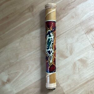 Indonesian rainstick instrument small Wood handpainted